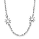 Sterling Silver Rhodium-Rhodium-Plated Polished Suns w/1in ext. Necklace